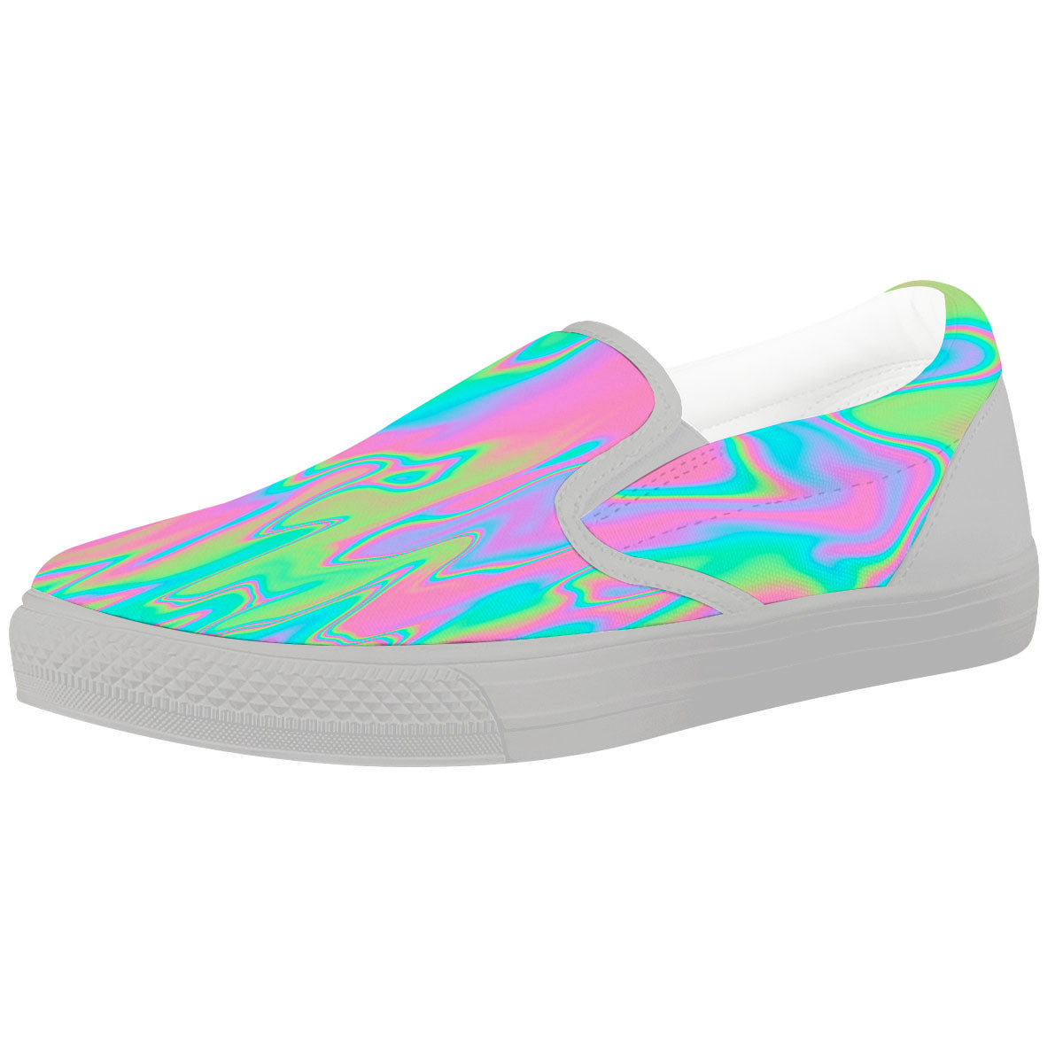 Trippy Abstract Holographic Print White Slip On Shoes-grizzshop