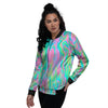 Trippy Abstract Holographic Print Women's Bomber Jacket-grizzshop