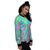 Trippy Abstract Holographic Print Women's Bomber Jacket-grizzshop