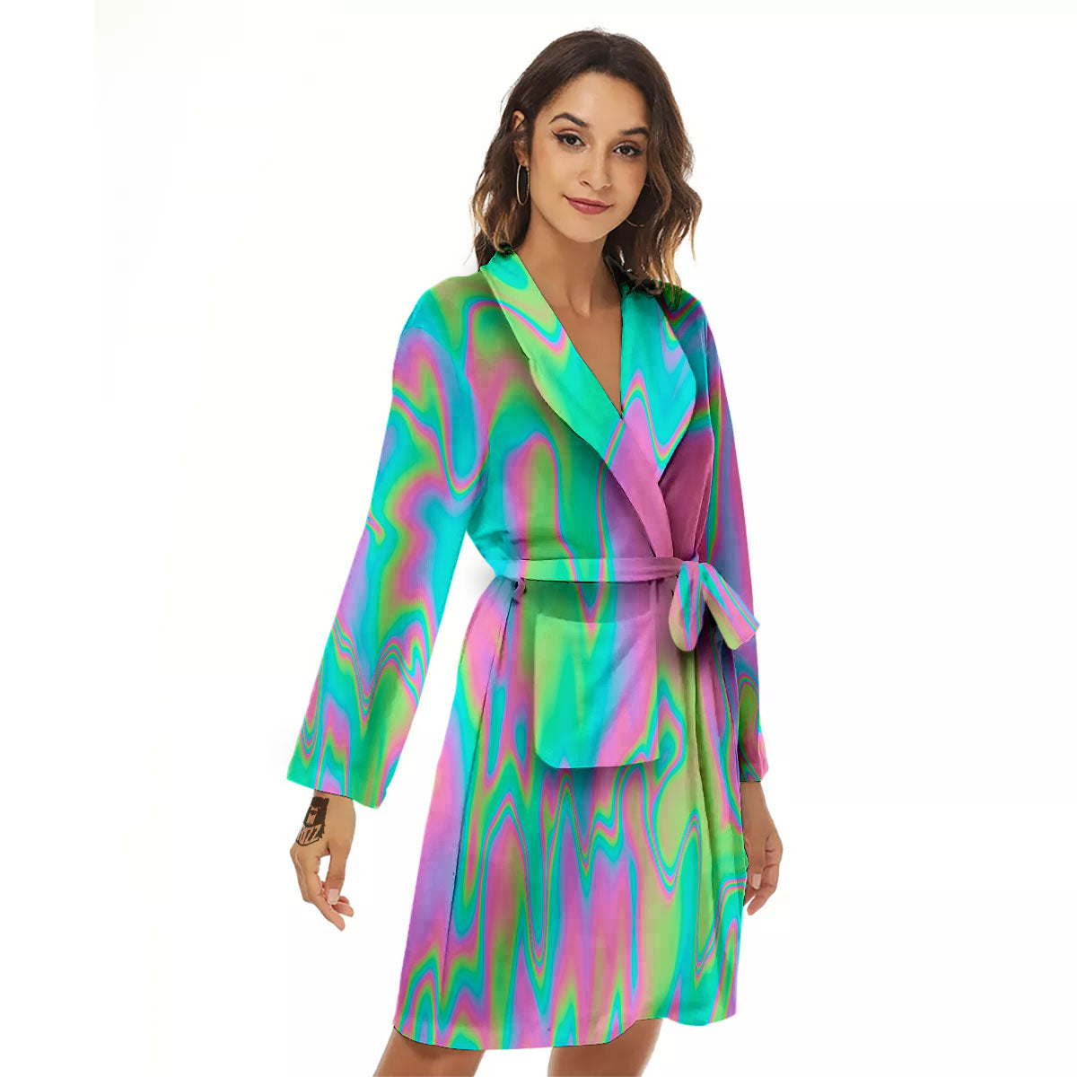 Trippy Abstract Holographic Print Women's Robe-grizzshop