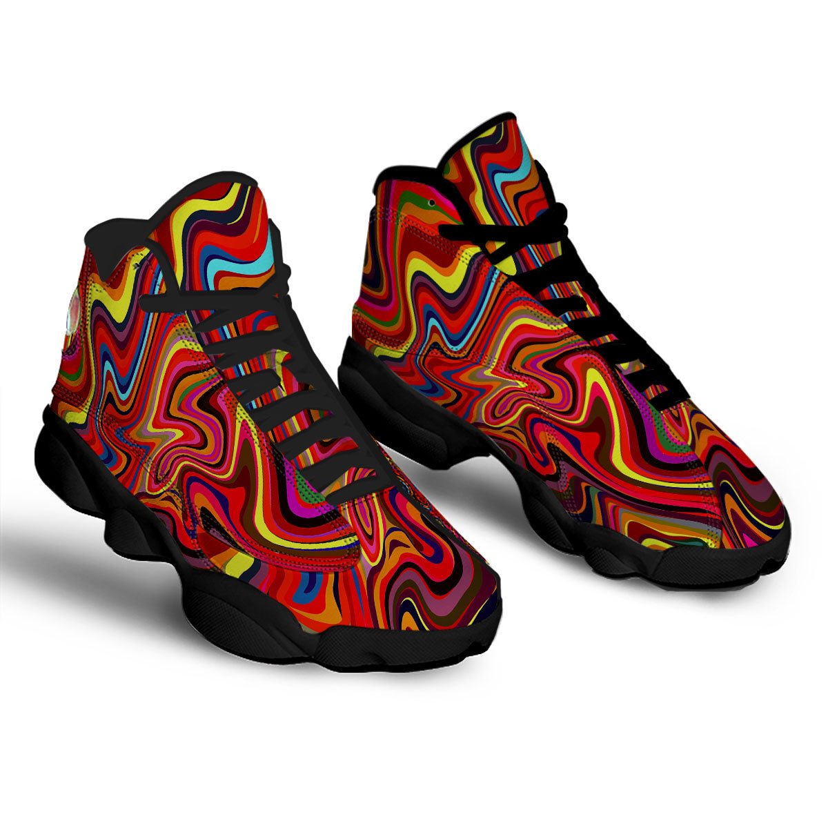 Trippy Abstract Liquid Print Black Basketball Shoes-grizzshop