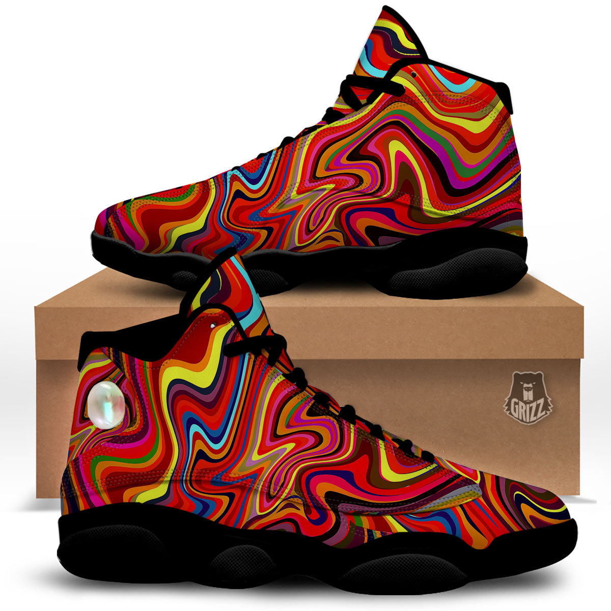 Trippy Abstract Liquid Print Black Basketball Shoes-grizzshop