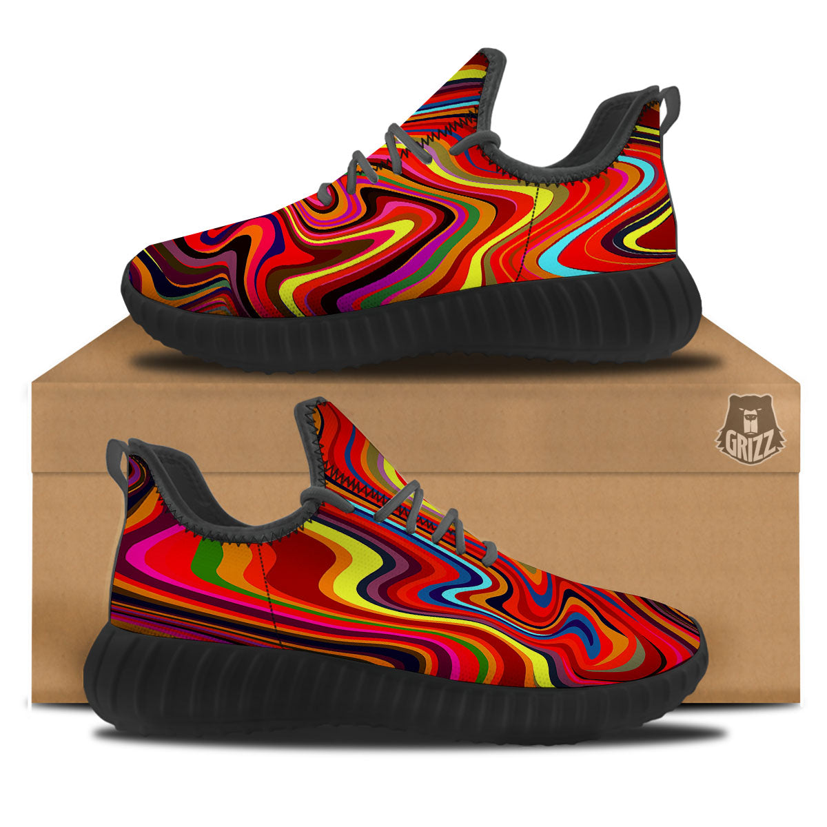 Trippy Abstract Liquid Print Black Walking Shoes-grizzshop