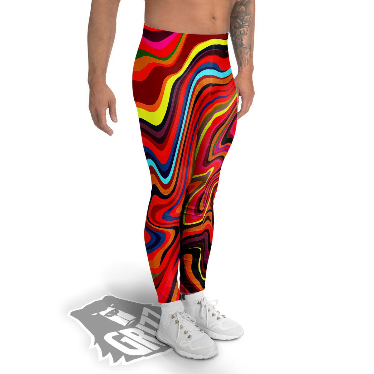 Trippy Abstract Liquid Print Men's Leggings-grizzshop