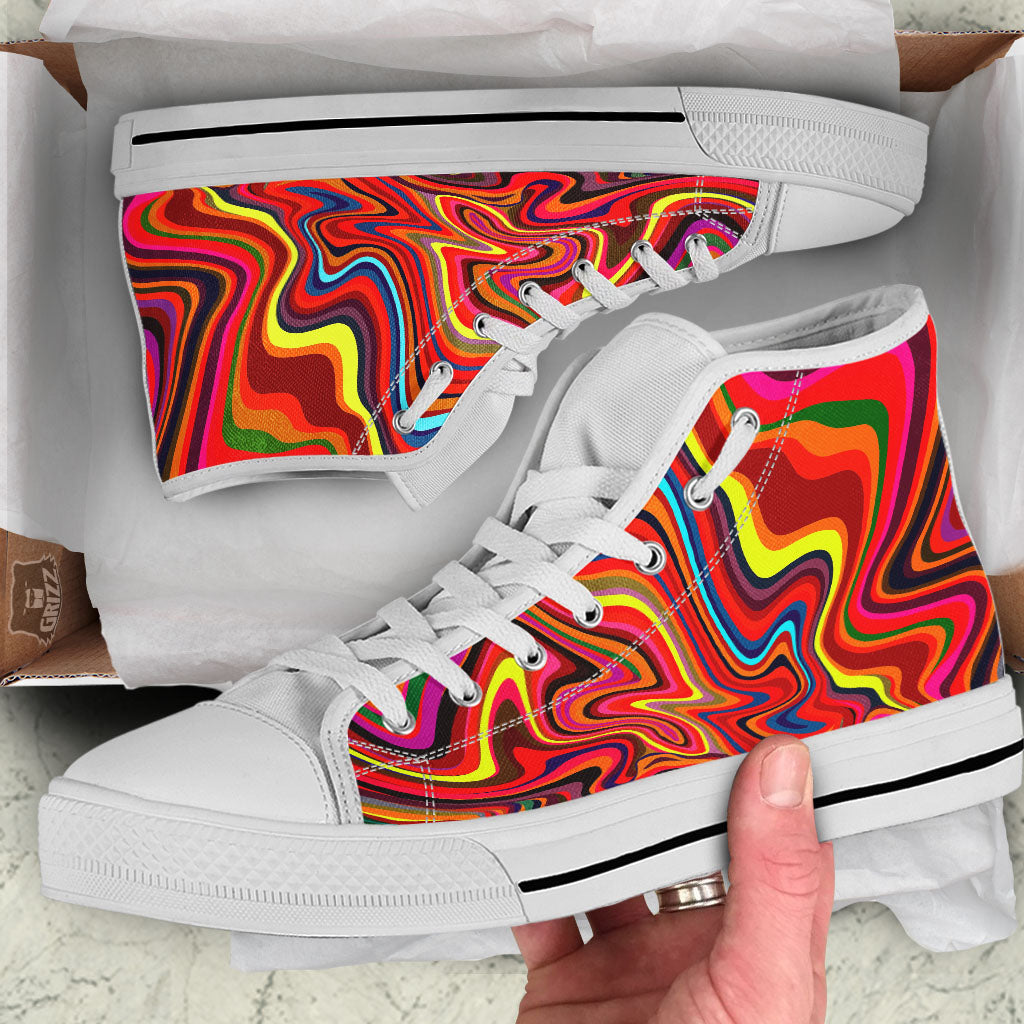 Trippy Abstract Liquid Print White High Top Shoes-grizzshop