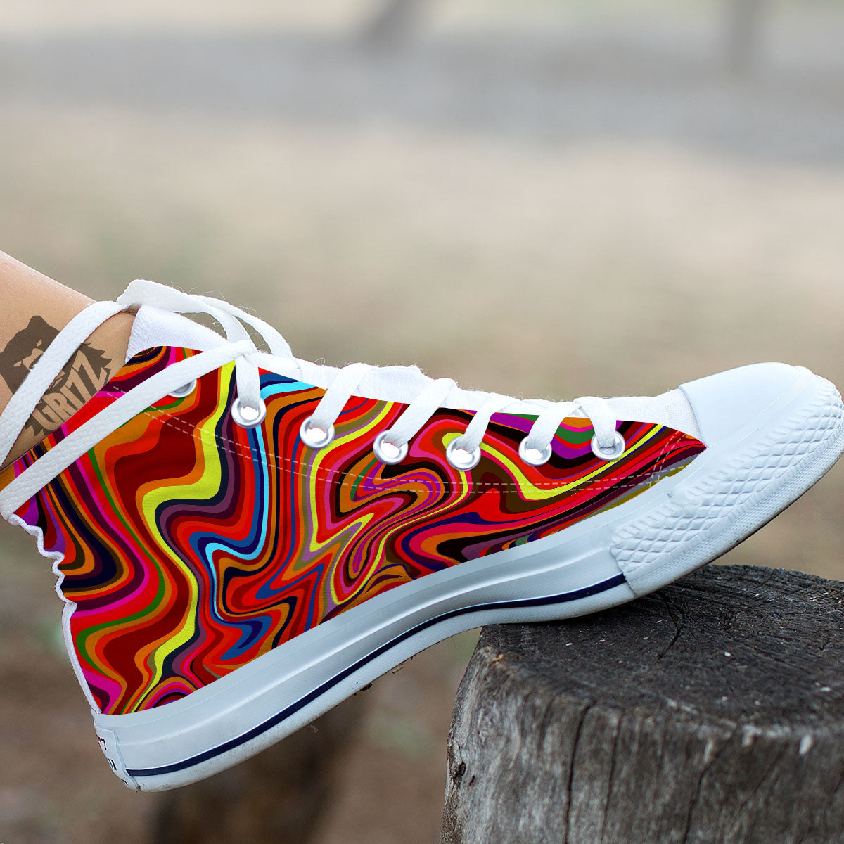 Trippy Abstract Liquid Print White High Top Shoes-grizzshop
