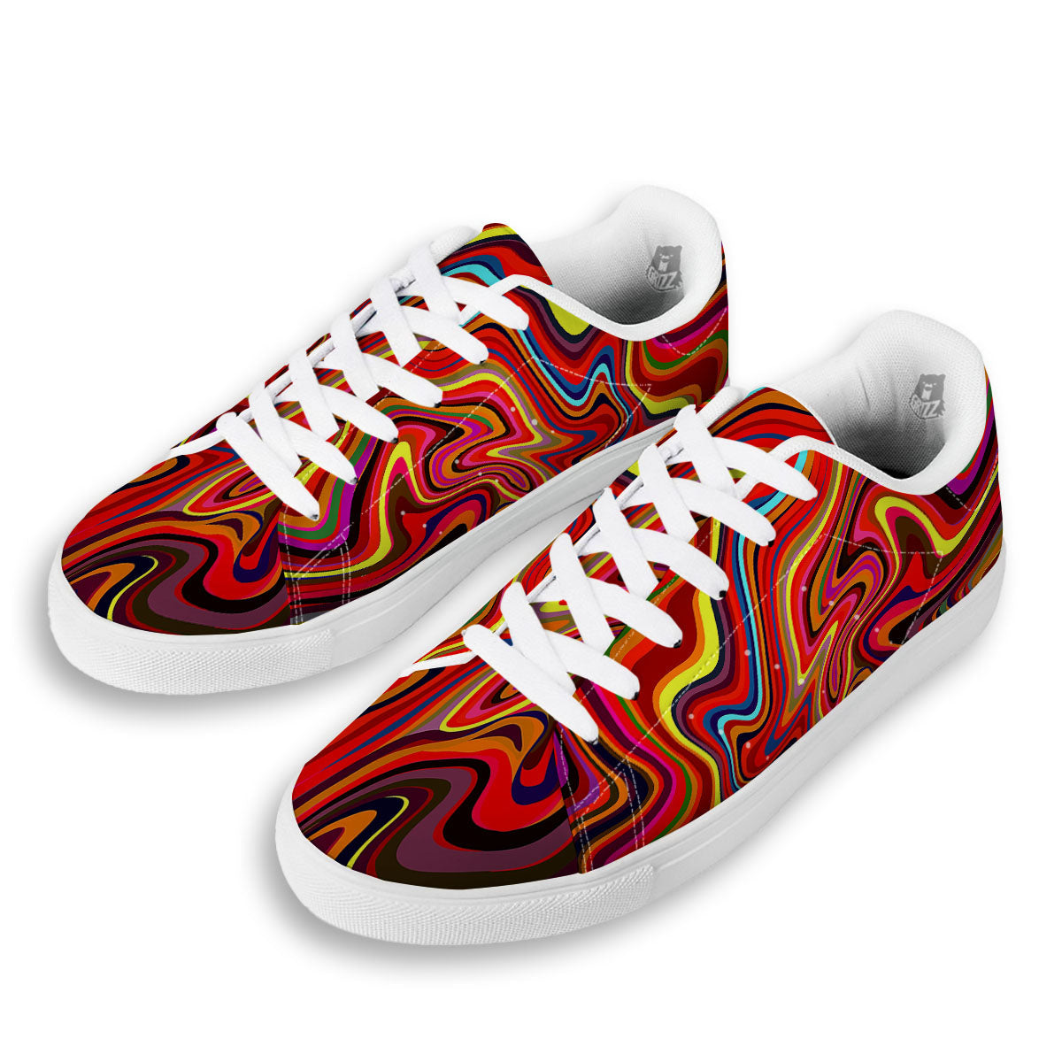Trippy Abstract Liquid Print White Low Top Sneakers-grizzshop