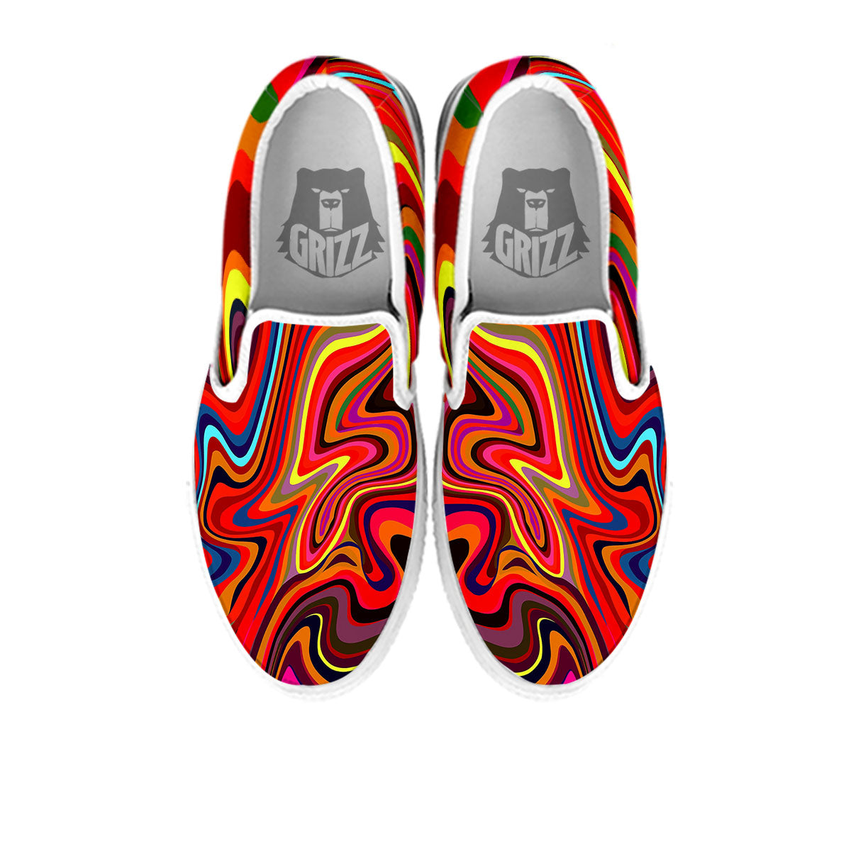 Trippy Abstract Liquid Print White Slip On Shoes-grizzshop