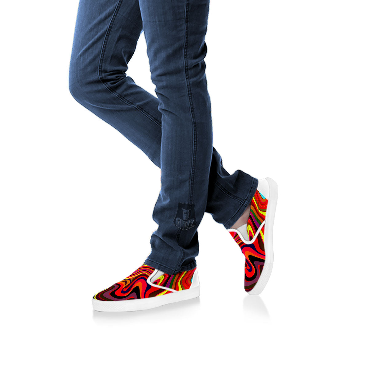 Trippy Abstract Liquid Print White Slip On Shoes-grizzshop