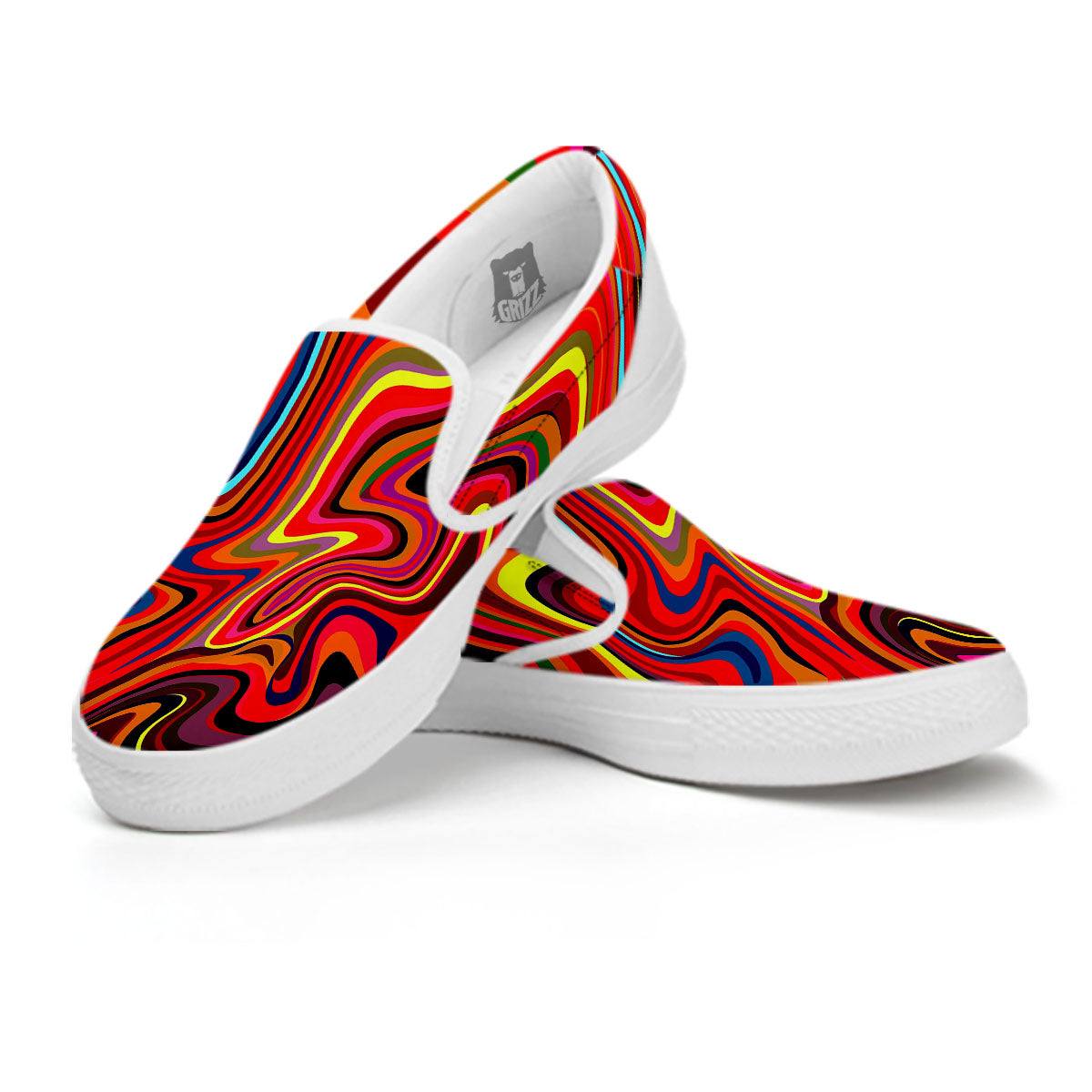 Trippy Abstract Liquid Print White Slip On Shoes-grizzshop