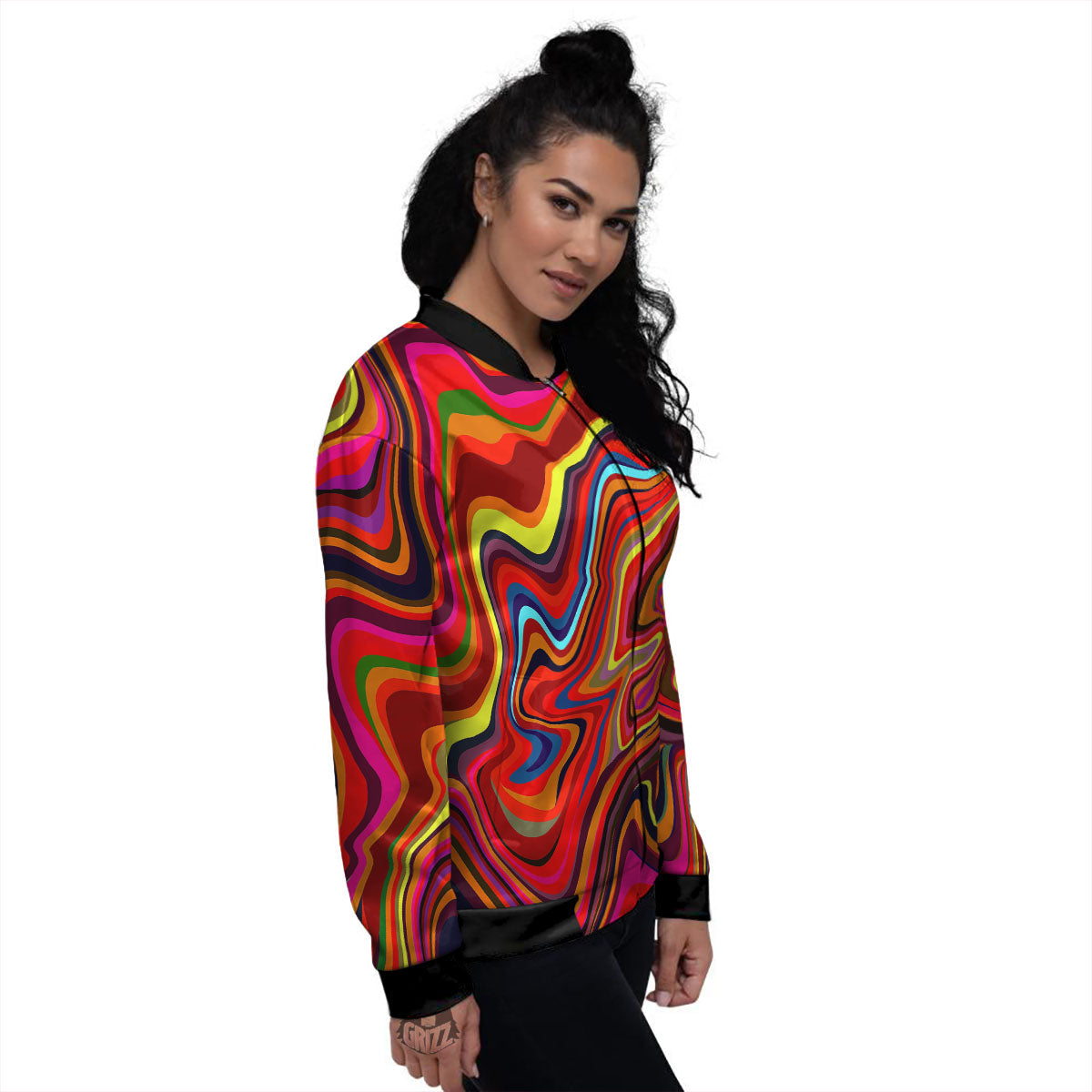 Trippy Abstract Liquid Print Women's Bomber Jacket-grizzshop