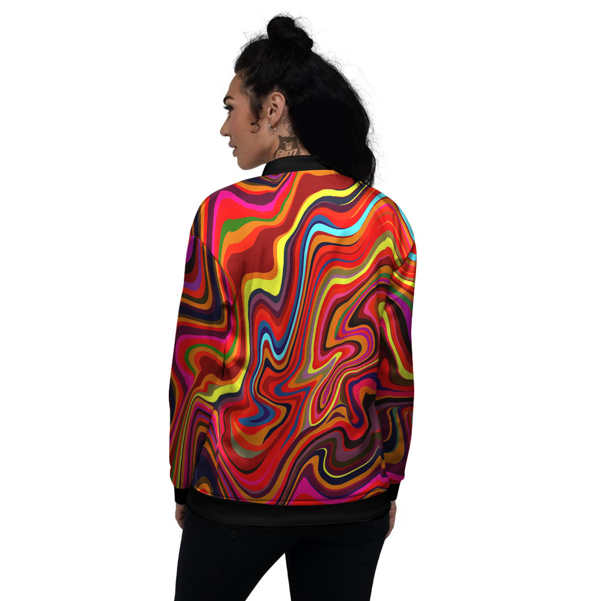 Trippy Abstract Liquid Print Women's Bomber Jacket-grizzshop