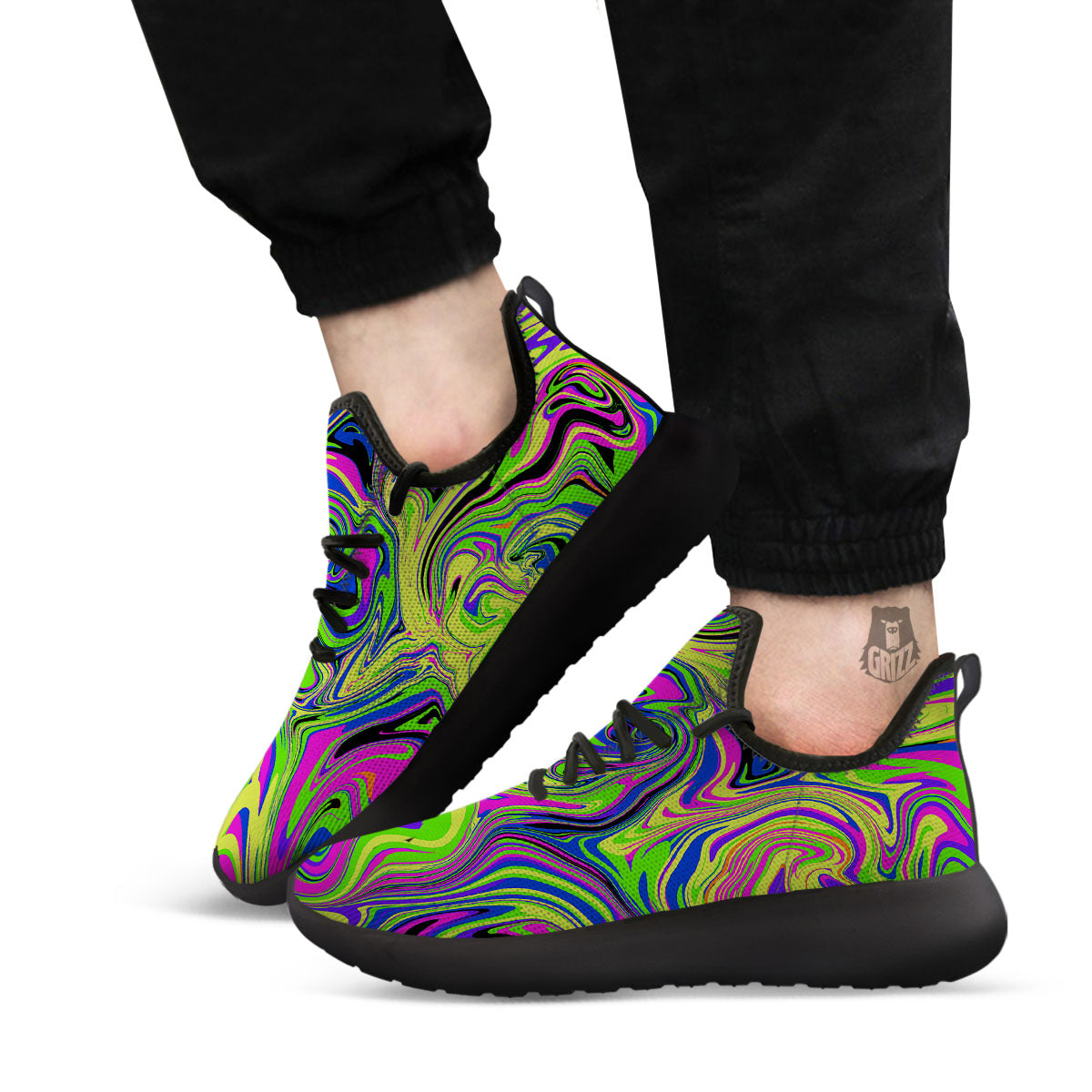 Trippy Abstract Neon Print Black Athletic Shoes-grizzshop