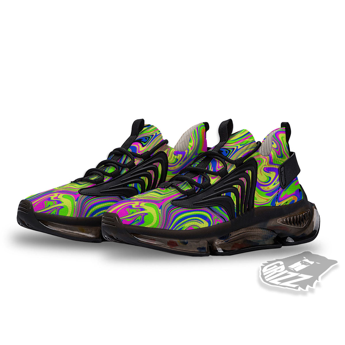 Trippy Abstract Neon Print Black Gym Shoes-grizzshop