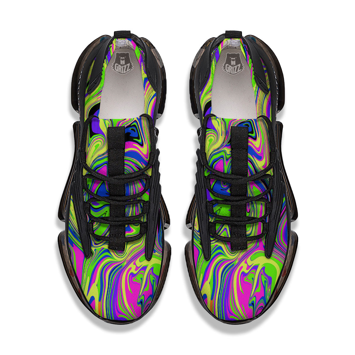 Trippy Abstract Neon Print Black Gym Shoes-grizzshop
