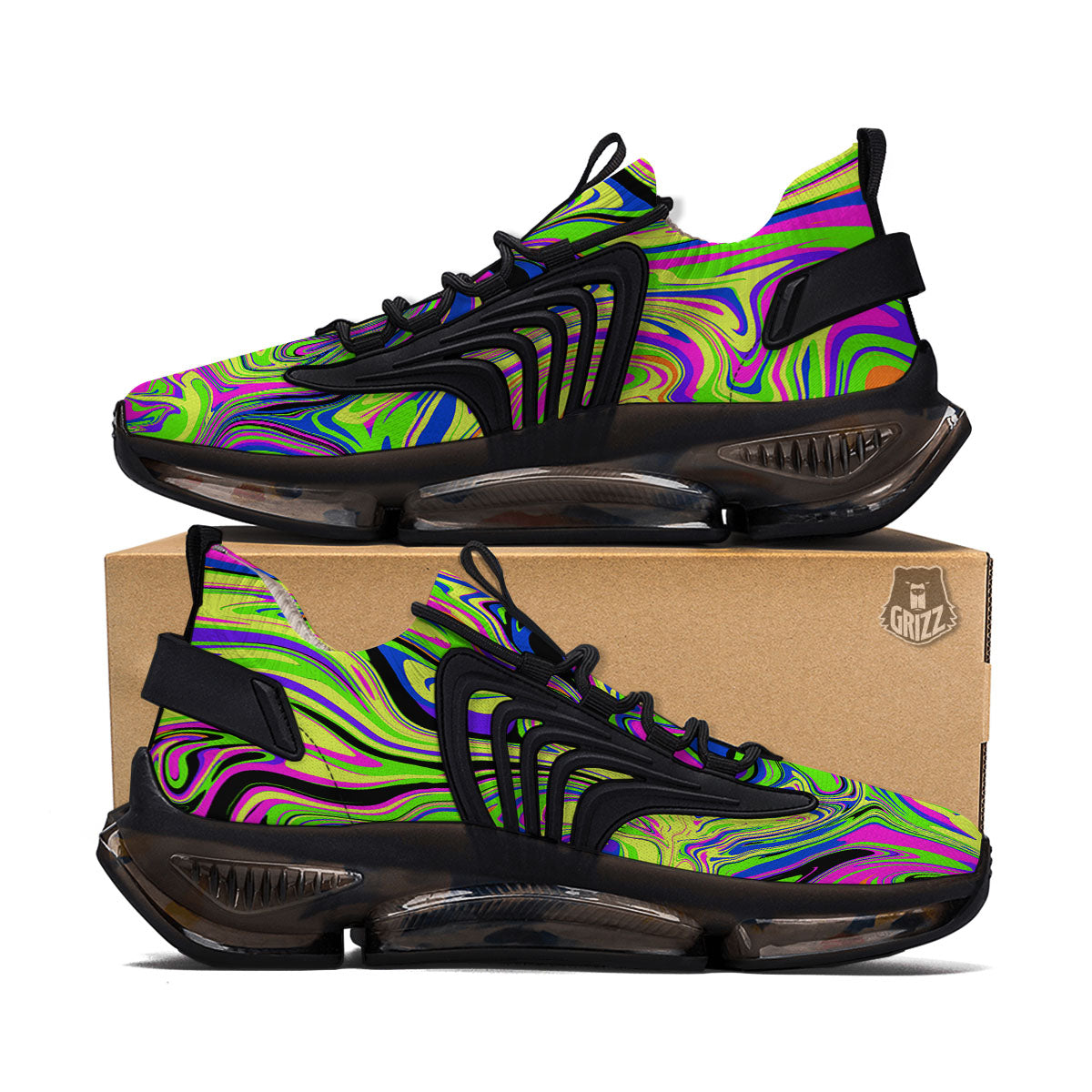 Trippy Abstract Neon Print Black Gym Shoes-grizzshop
