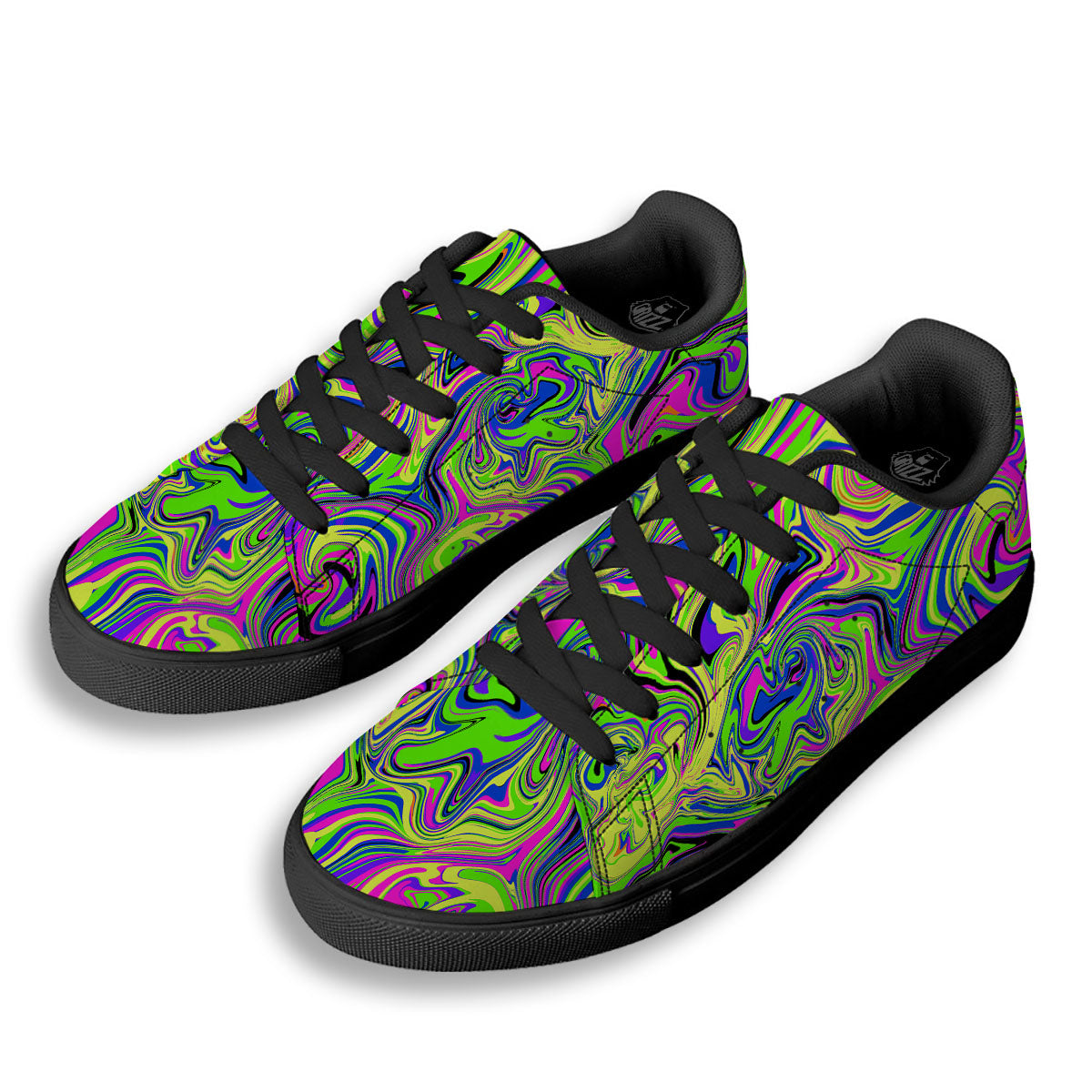 Trippy Abstract Neon Print Black Low Top Sneakers-grizzshop