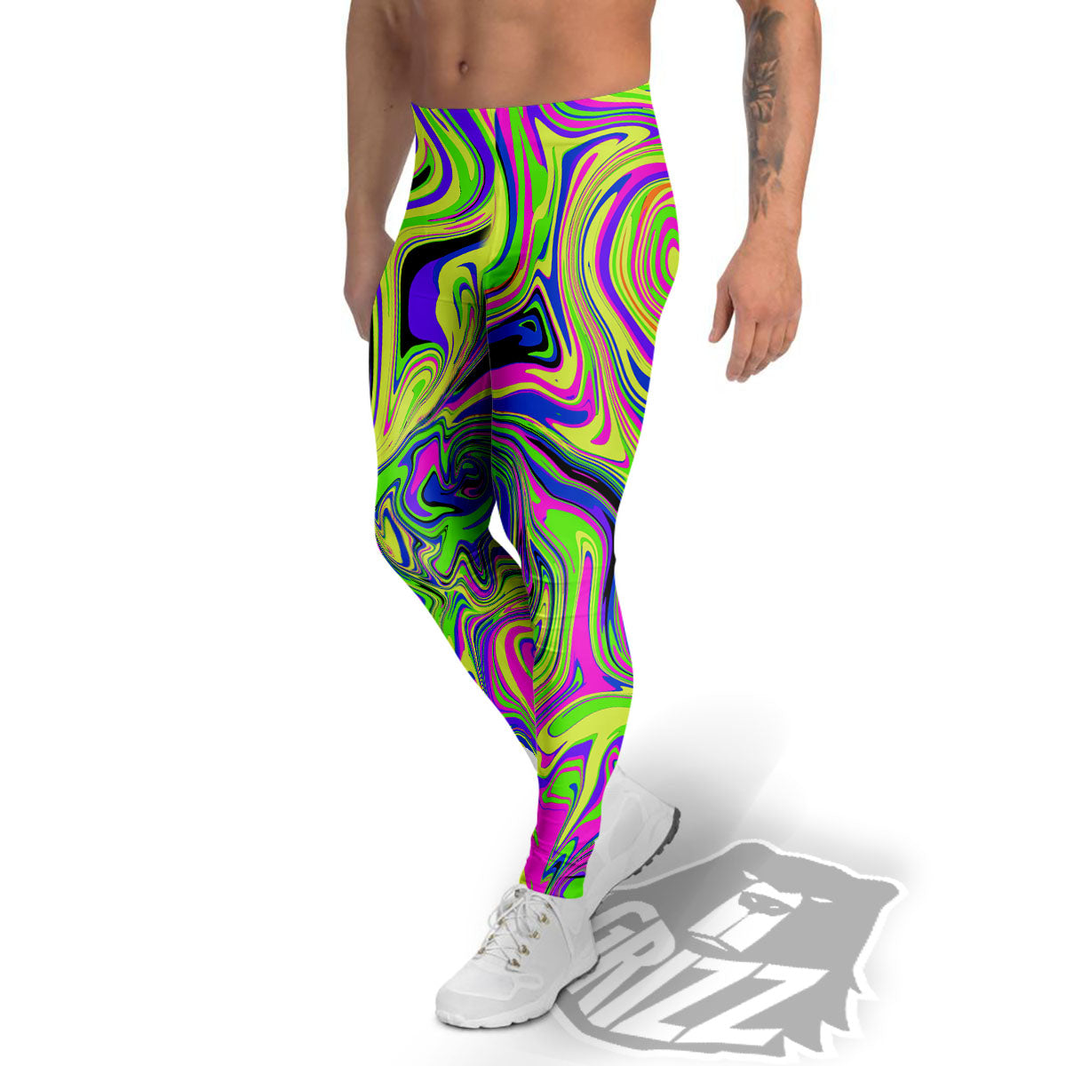 Trippy Abstract Neon Print Men's Leggings-grizzshop