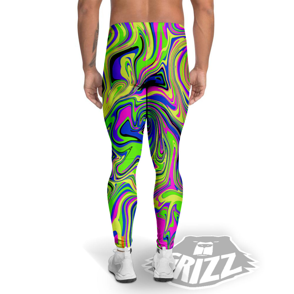 Trippy Abstract Neon Print Men's Leggings-grizzshop