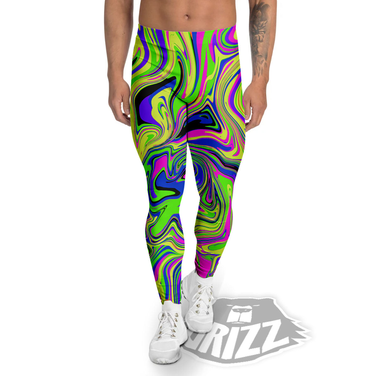 Trippy Abstract Neon Print Men's Leggings-grizzshop