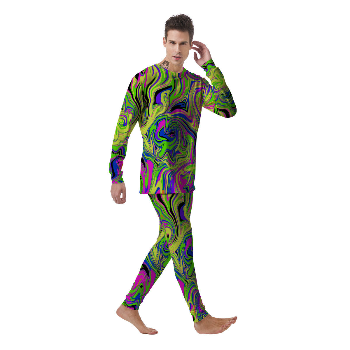 Trippy Abstract Neon Print Men's Pajamas-grizzshop