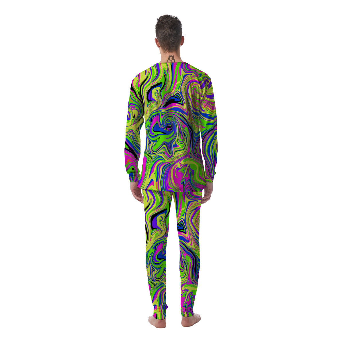 Trippy Abstract Neon Print Men's Pajamas-grizzshop