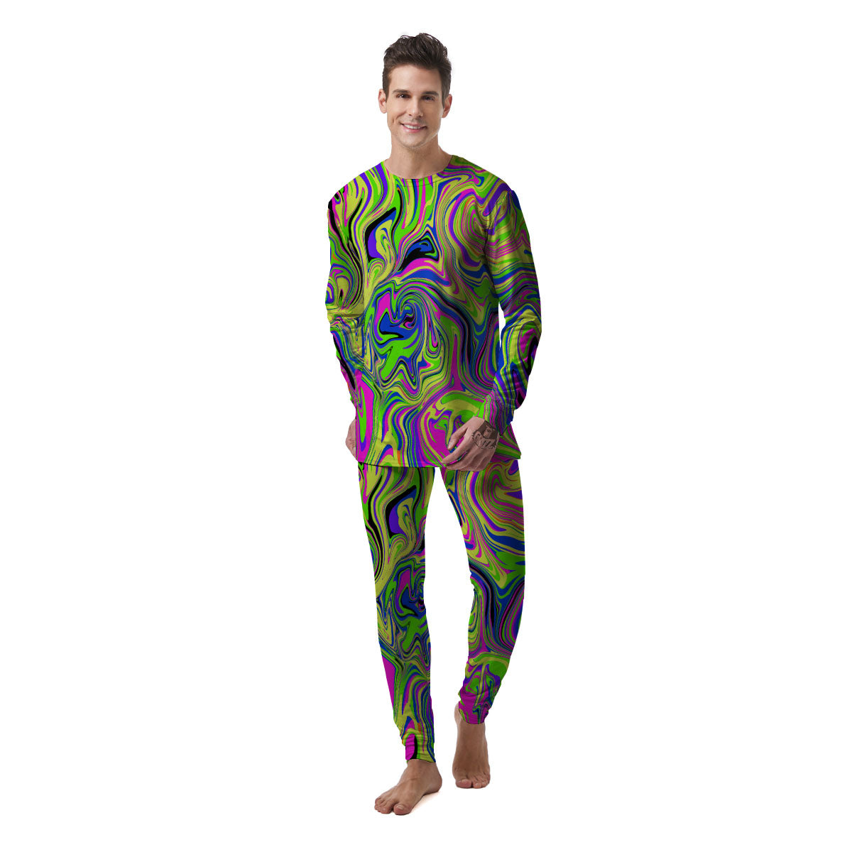 Trippy Abstract Neon Print Men's Pajamas-grizzshop