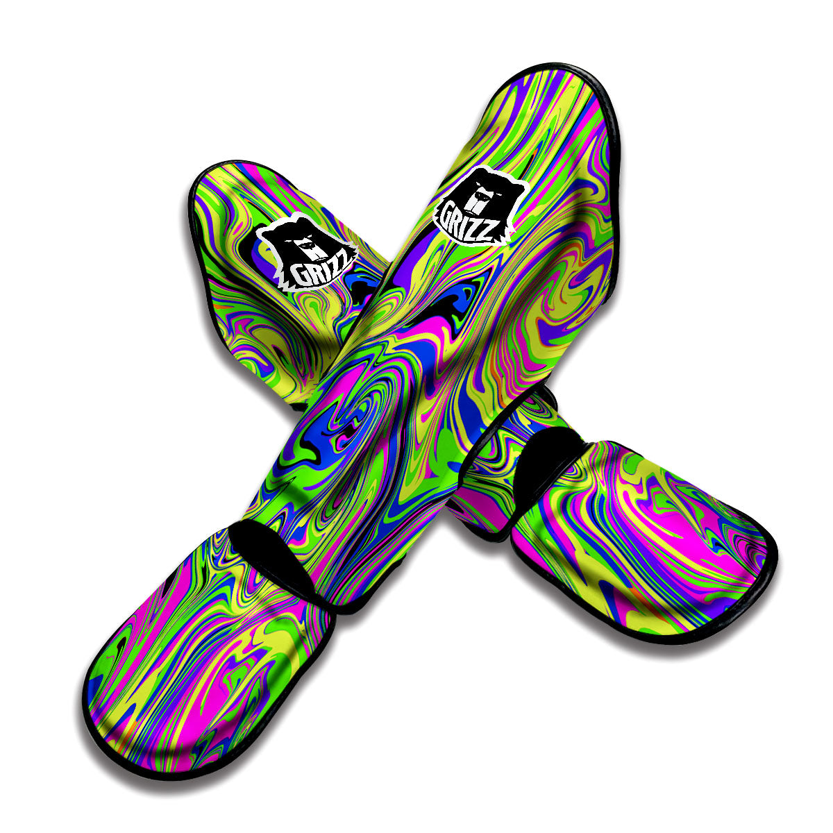 Trippy Abstract Neon Print Muay Thai Shin Guards-grizzshop