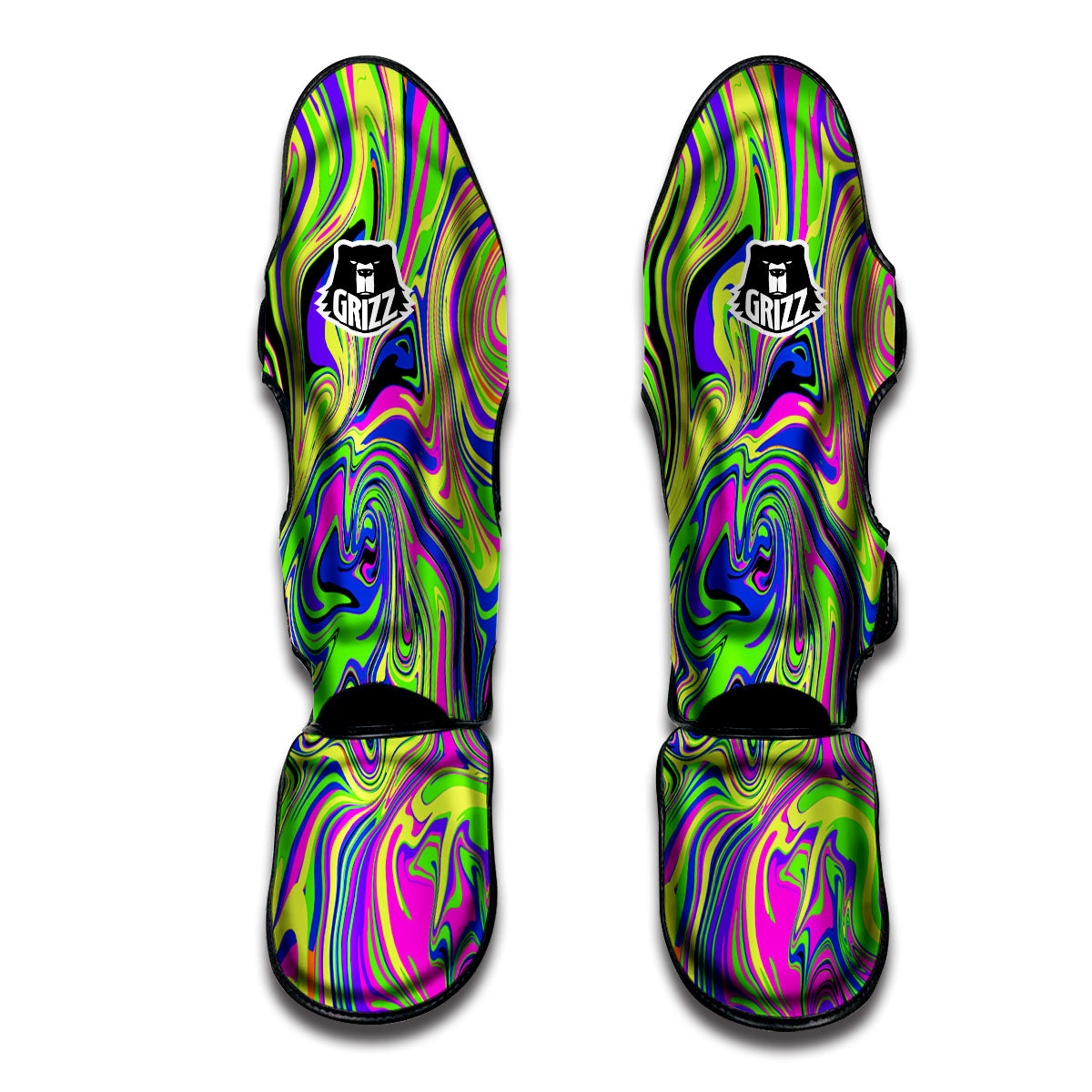 Trippy Abstract Neon Print Muay Thai Shin Guards-grizzshop