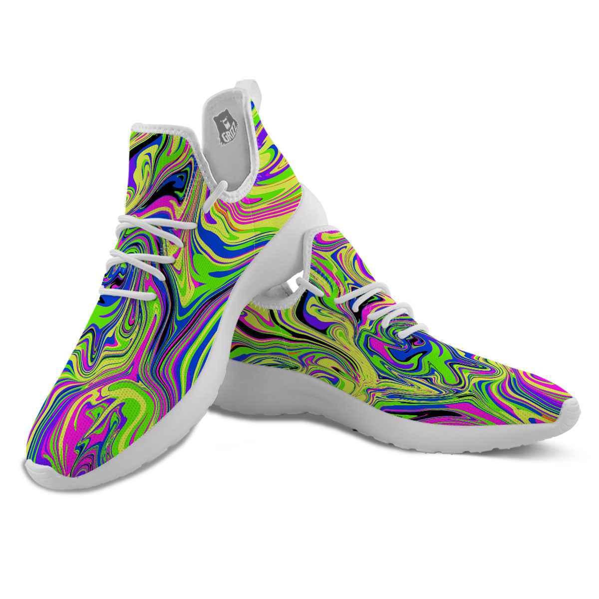 Trippy Abstract Neon Print White Athletic Shoes-grizzshop