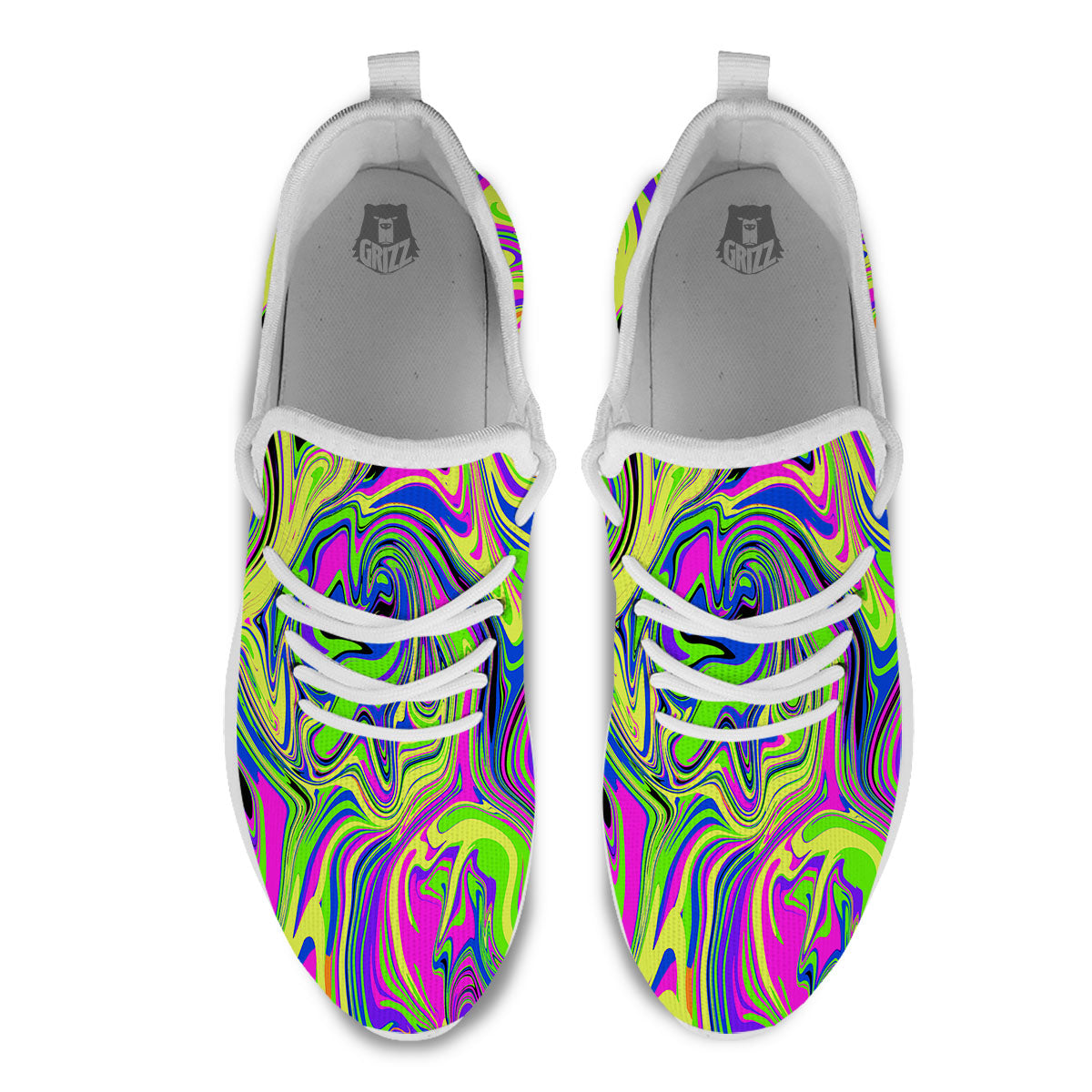 Trippy Abstract Neon Print White Athletic Shoes-grizzshop