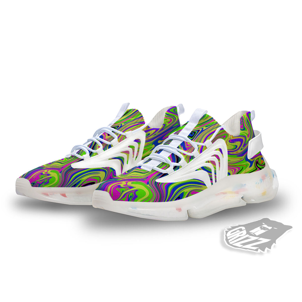 Trippy Abstract Neon Print White Gym Shoes-grizzshop