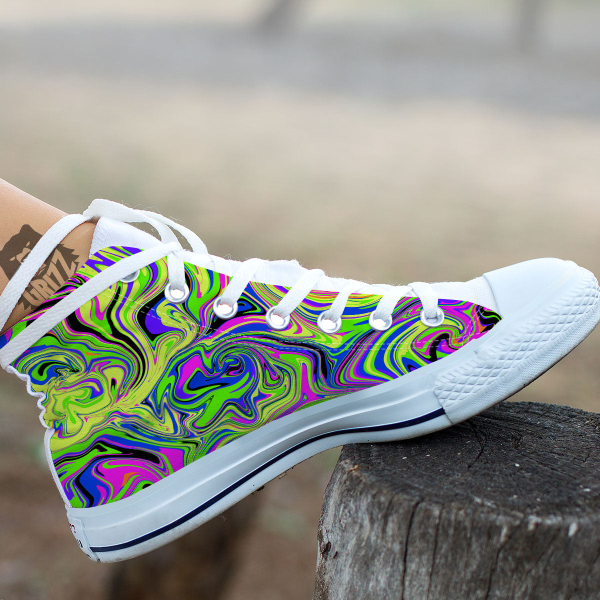 Trippy Abstract Neon Print White High Top Shoes-grizzshop