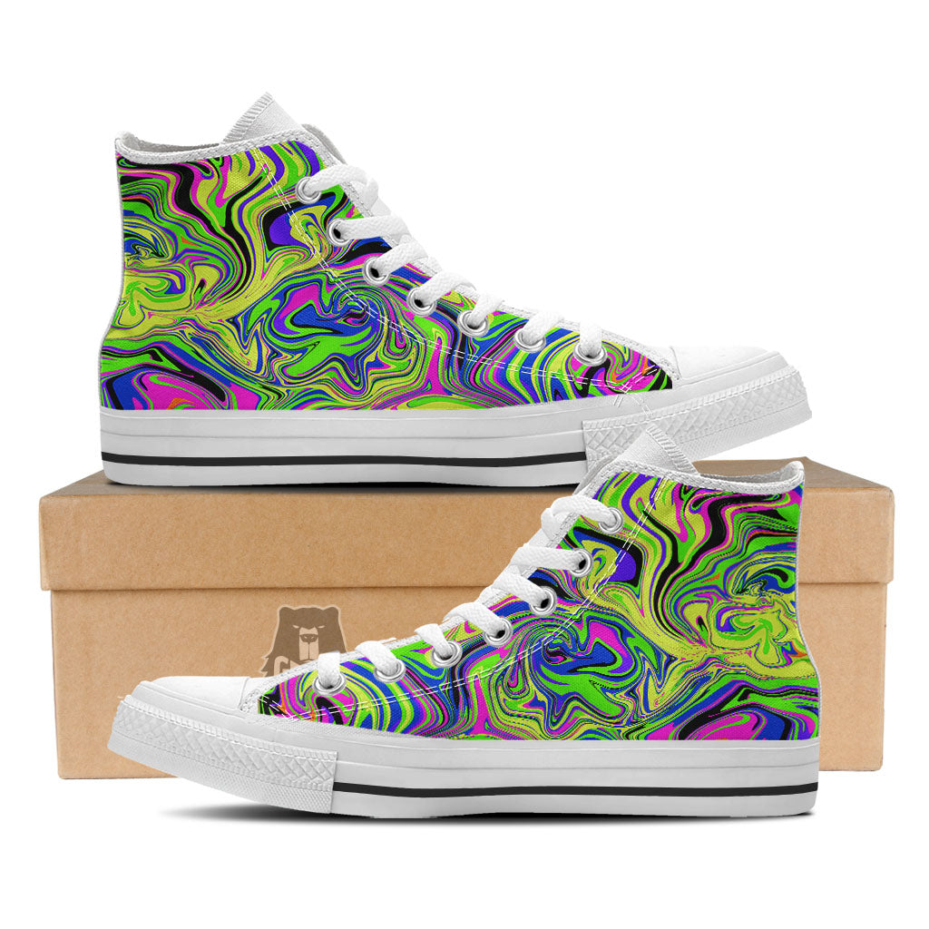 Trippy Abstract Neon Print White High Top Shoes-grizzshop