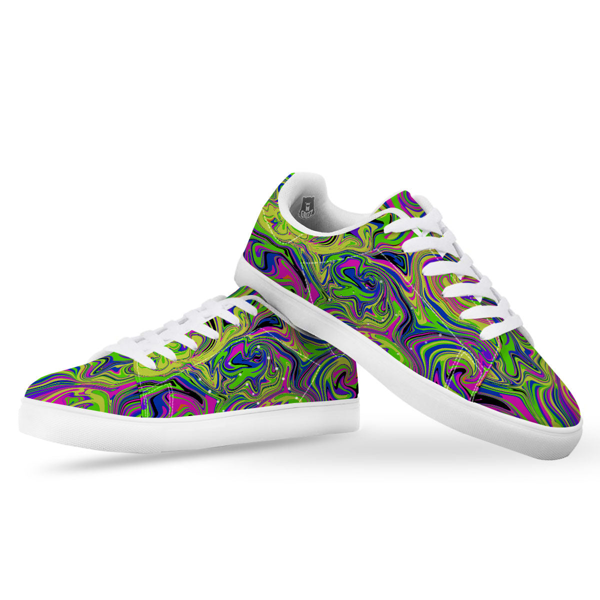 Trippy Abstract Neon Print White Low Top Sneakers-grizzshop