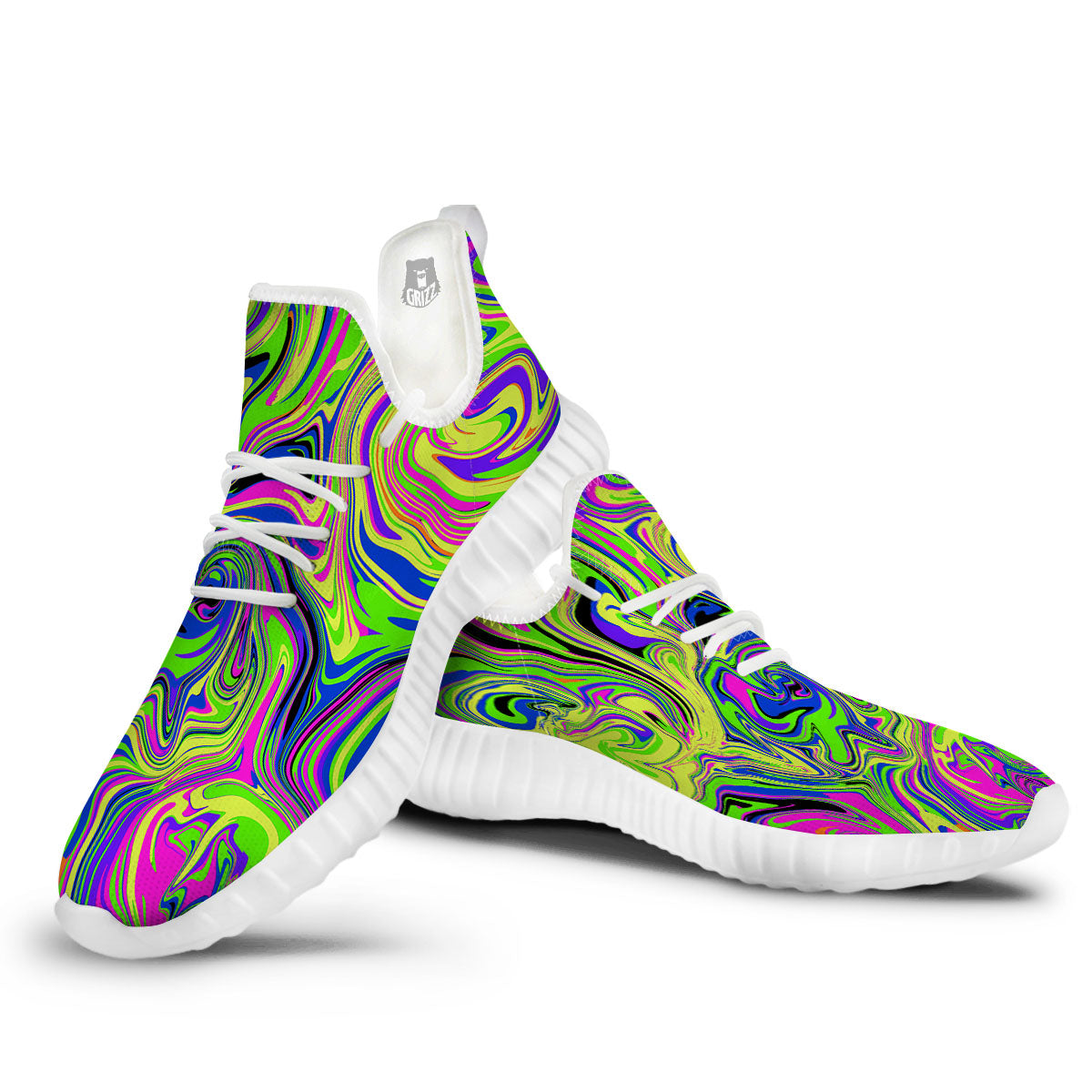 Trippy Abstract Neon Print White Walking Shoes-grizzshop
