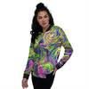 Trippy Abstract Neon Print Women's Bomber Jacket-grizzshop