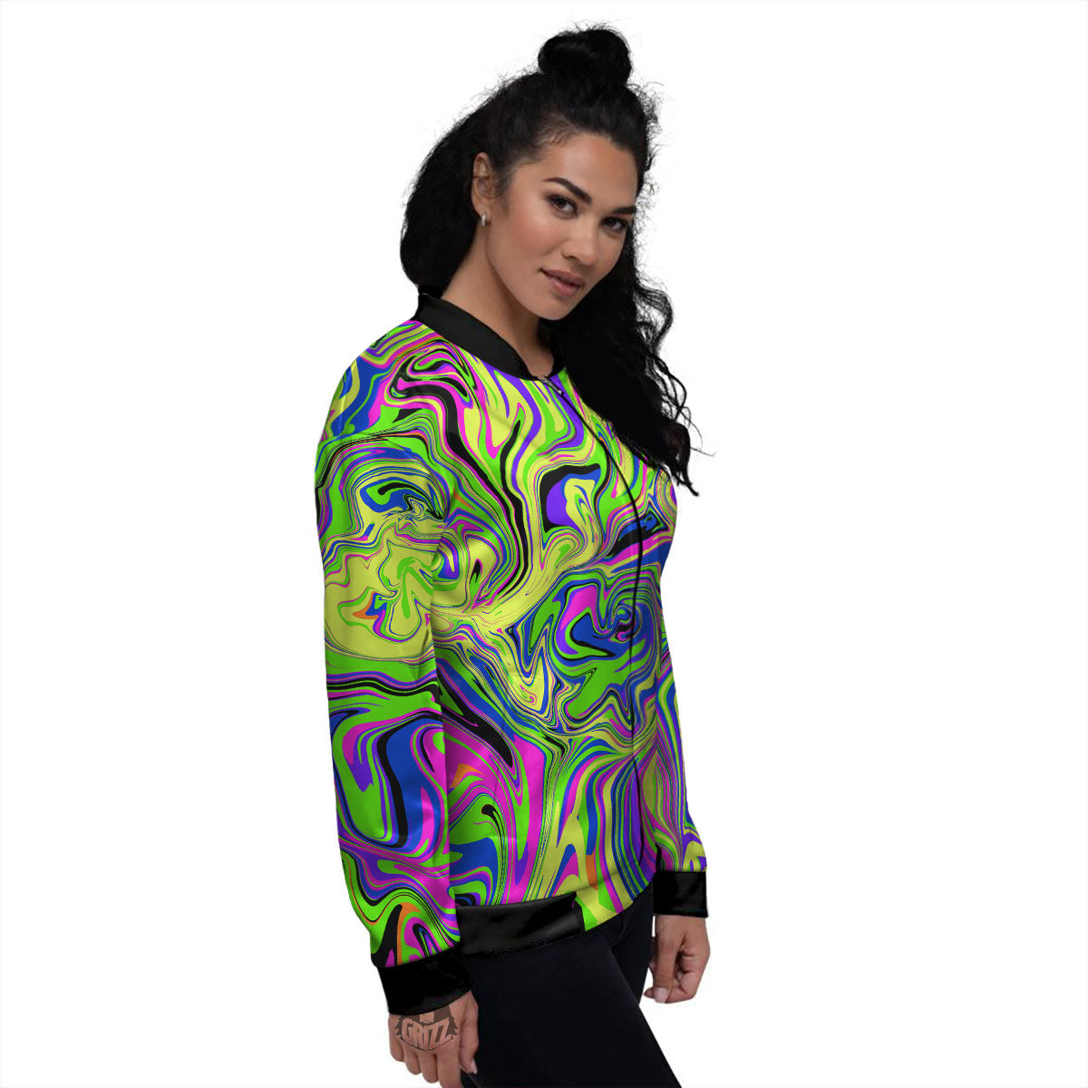 Trippy Abstract Neon Print Women's Bomber Jacket-grizzshop