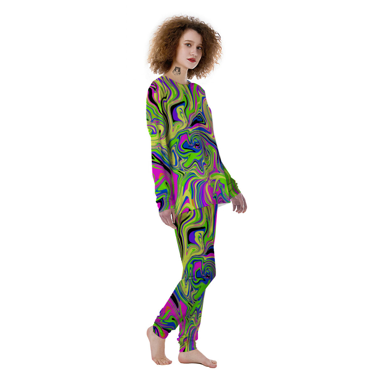Trippy Abstract Neon Print Women's Pajamas-grizzshop