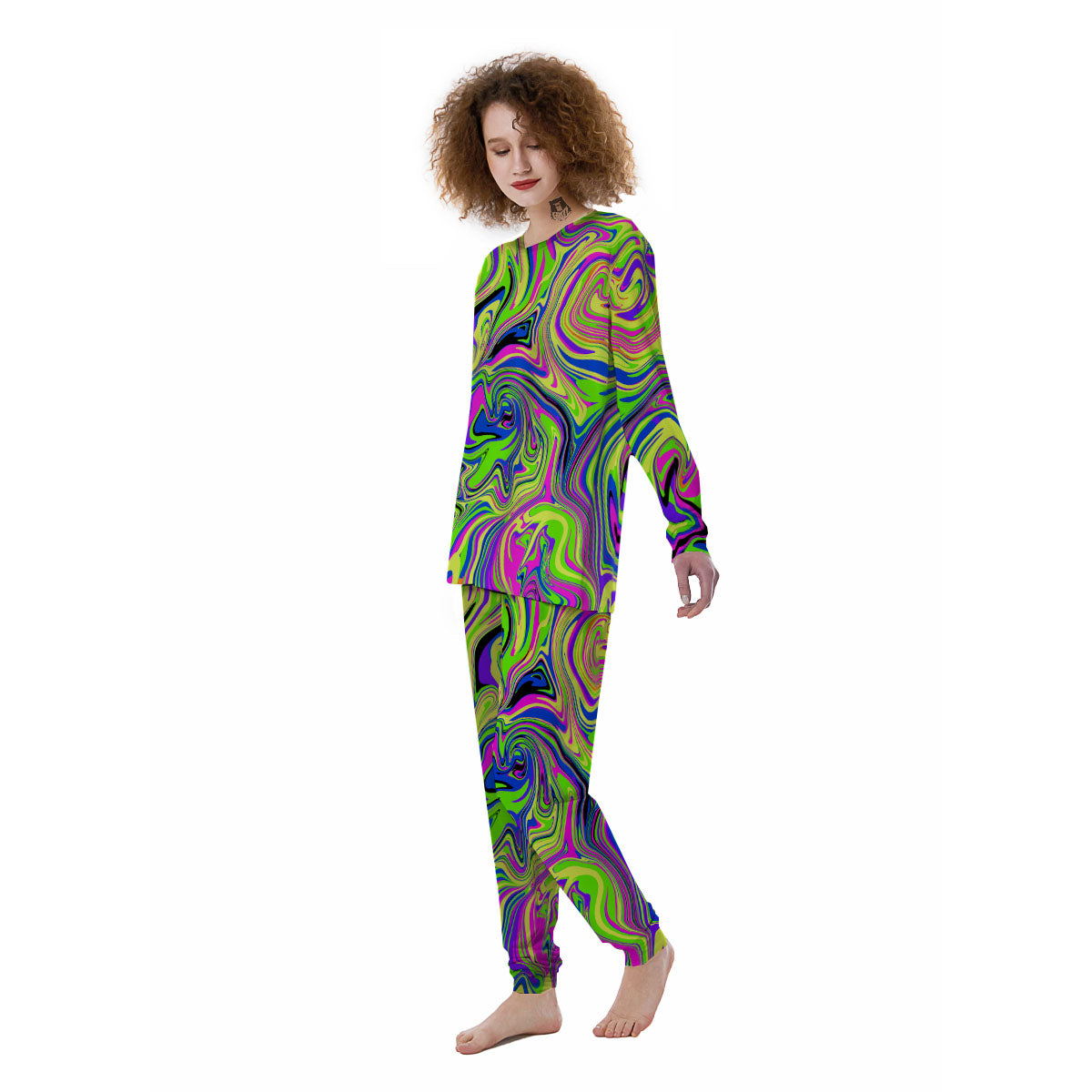 Trippy Abstract Neon Print Women's Pajamas-grizzshop