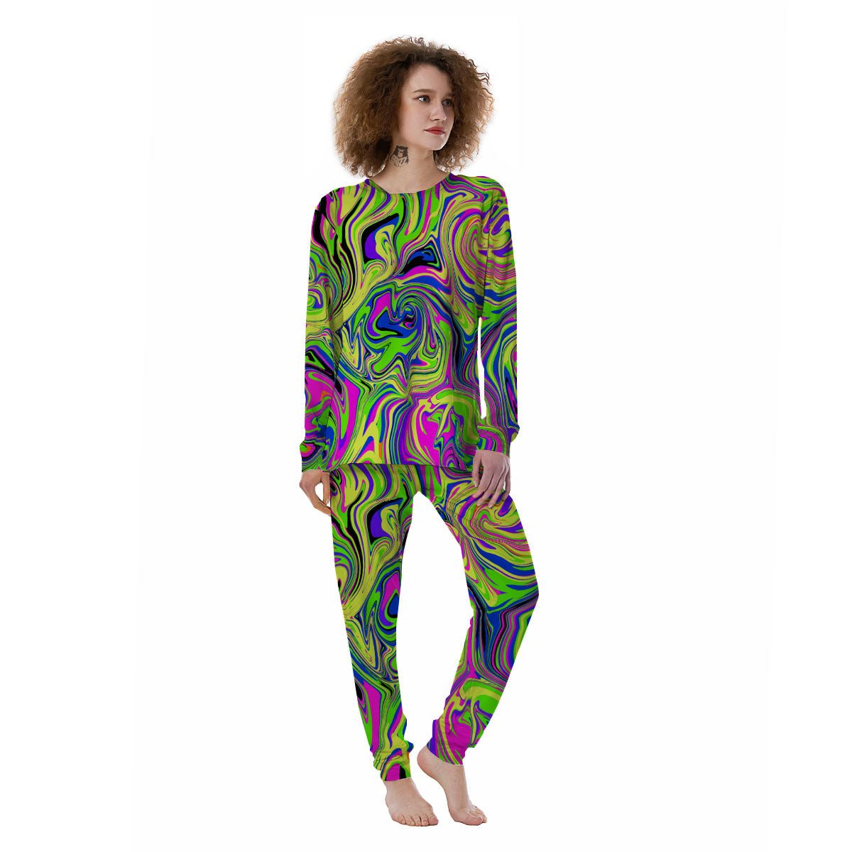Trippy Abstract Neon Print Women's Pajamas-grizzshop