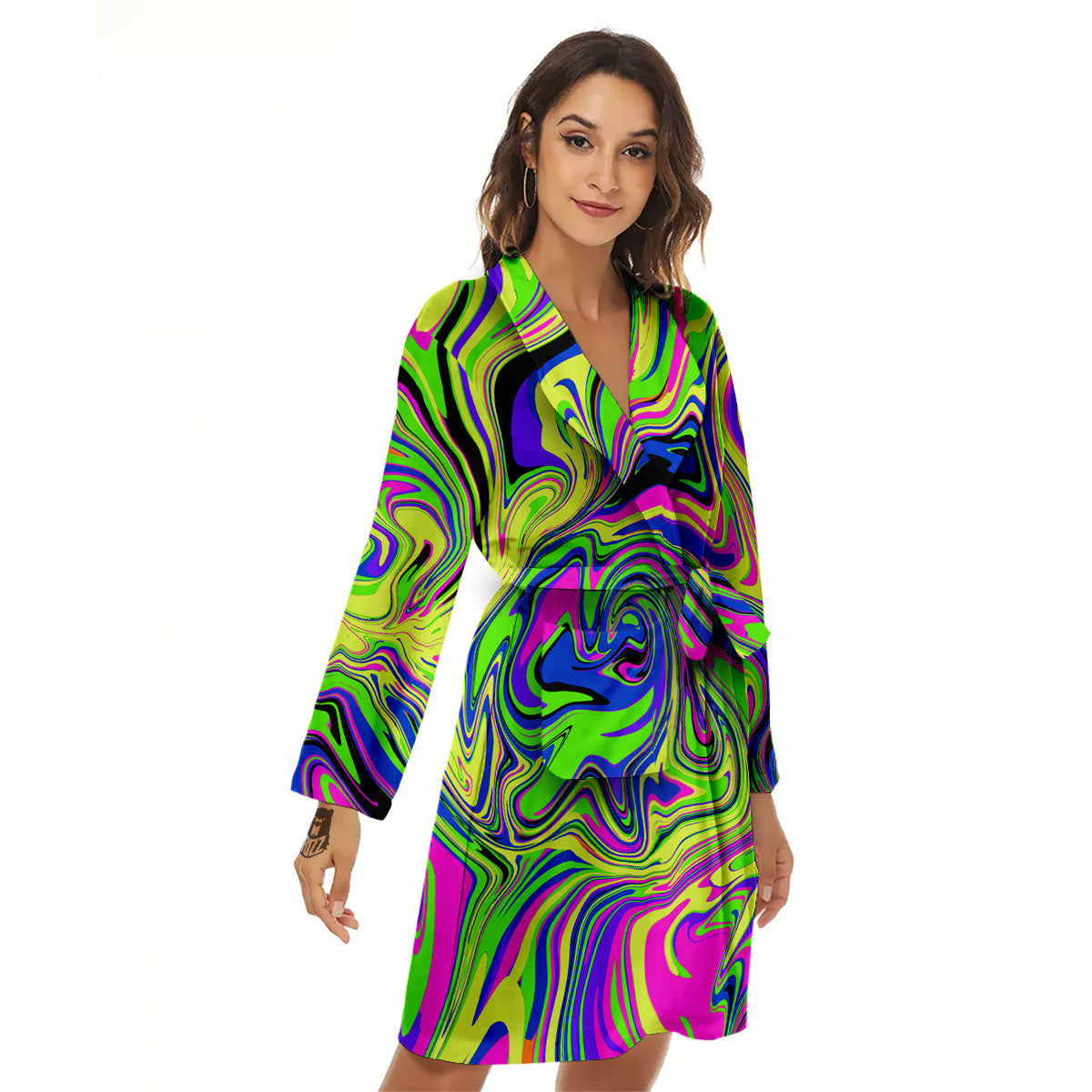 Trippy Abstract Neon Print Women's Robe-grizzshop