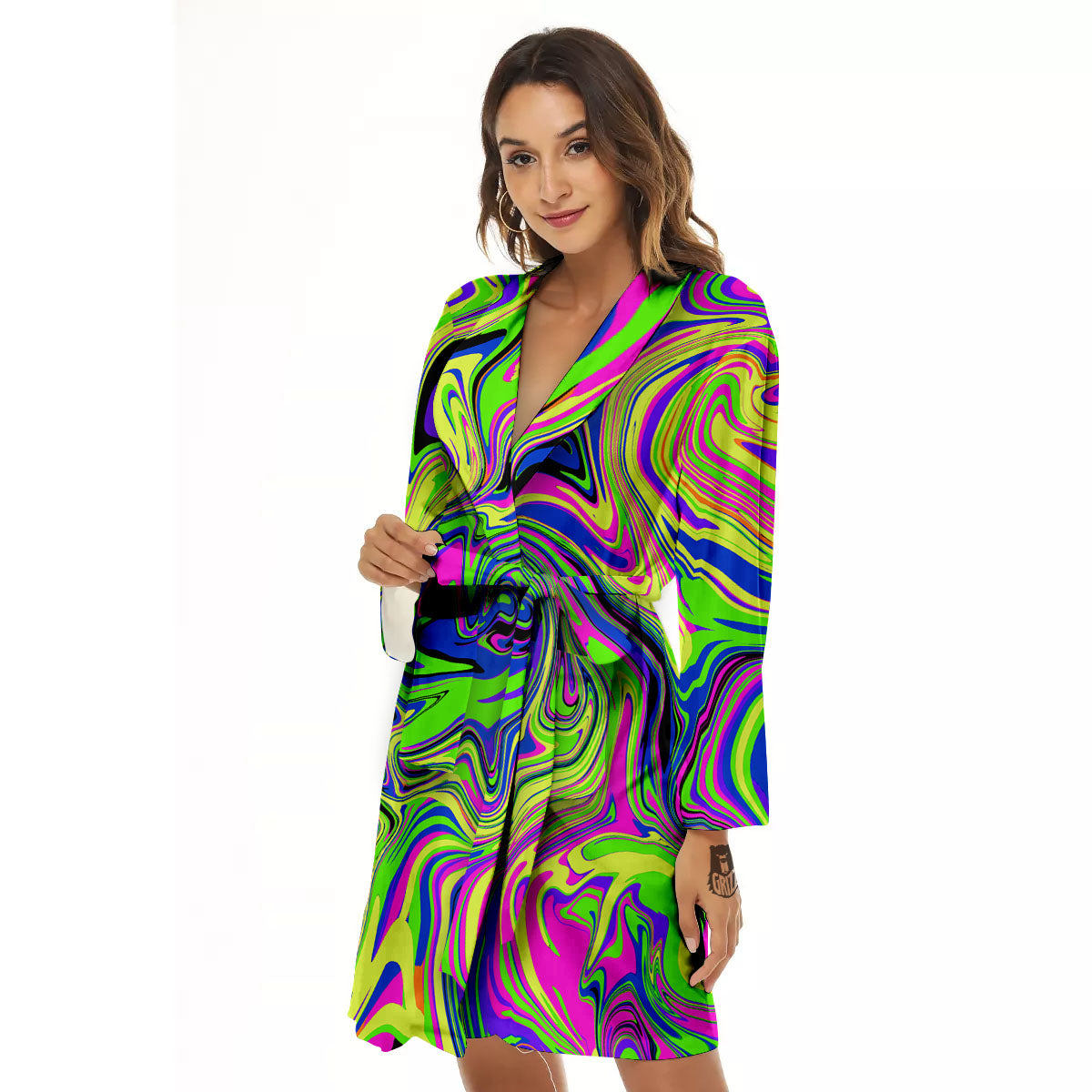 Trippy Abstract Neon Print Women's Robe-grizzshop