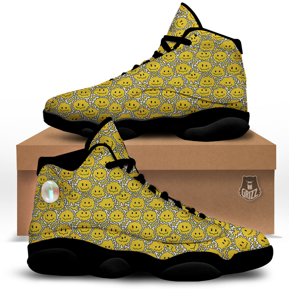 Trippy Abstract Psychedelic Emoji Print Black Basketball Shoes-grizzshop