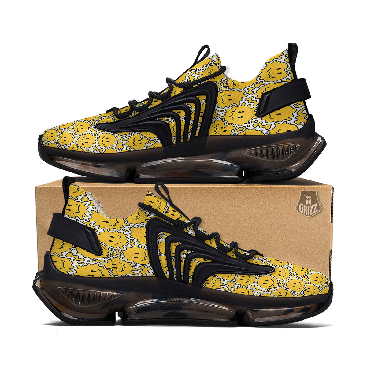 Trippy Abstract Psychedelic Emoji Print Black Gym Shoes-grizzshop