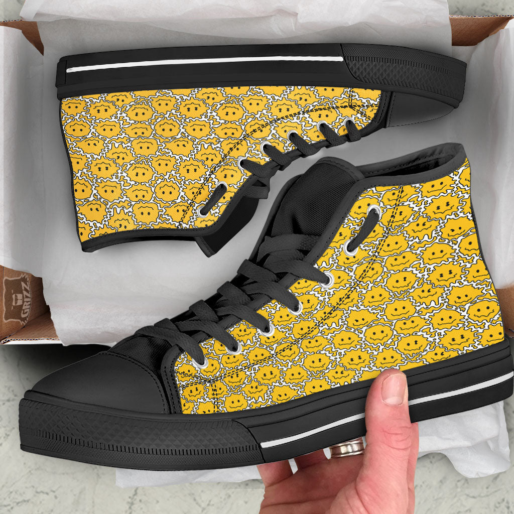 Trippy Abstract Psychedelic Emoji Print Black High Top Shoes-grizzshop