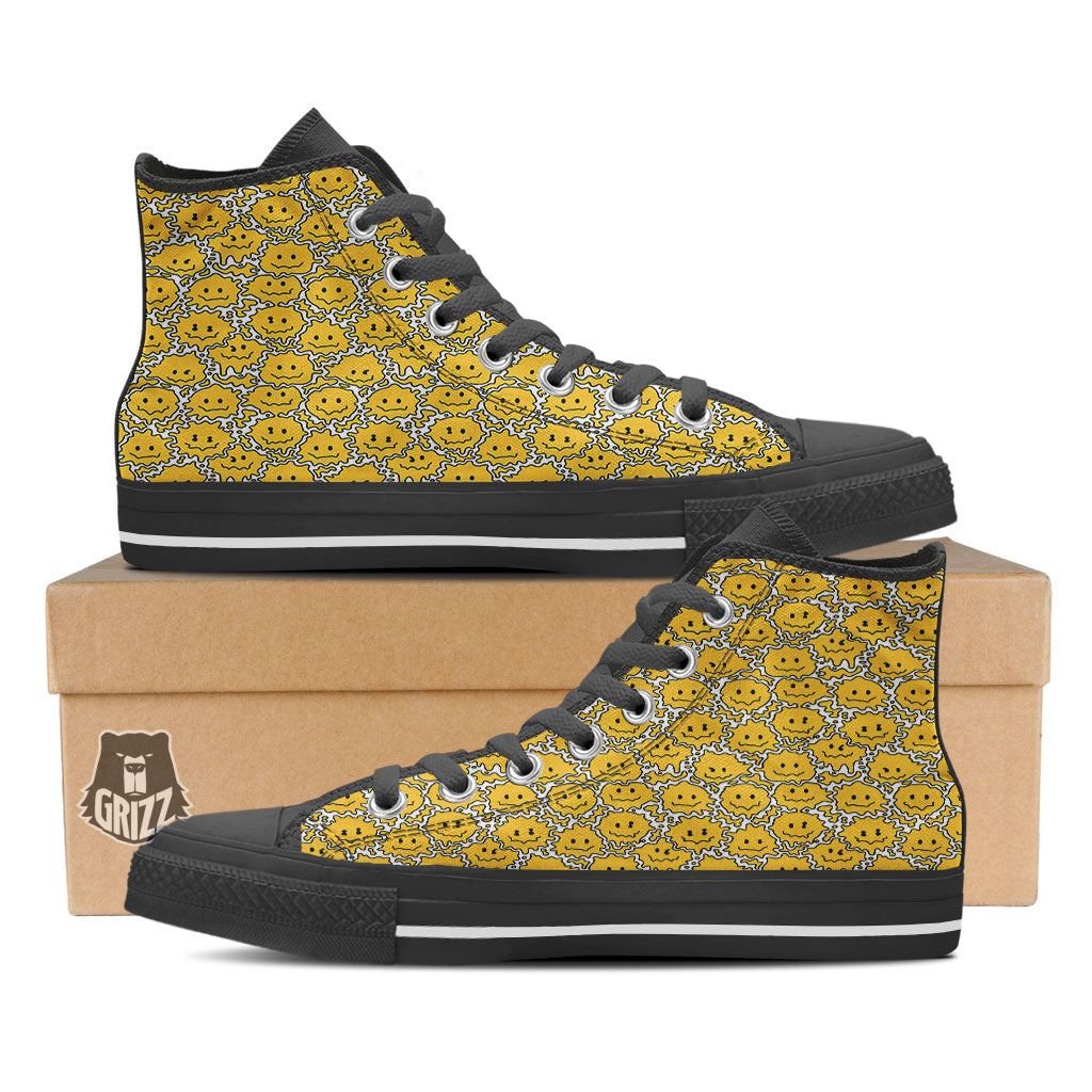 Trippy Abstract Psychedelic Emoji Print Black High Top Shoes-grizzshop