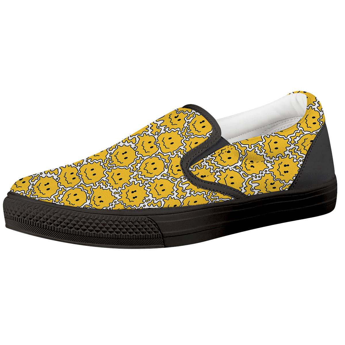 Trippy Abstract Psychedelic Emoji Print Black Slip On Shoes-grizzshop