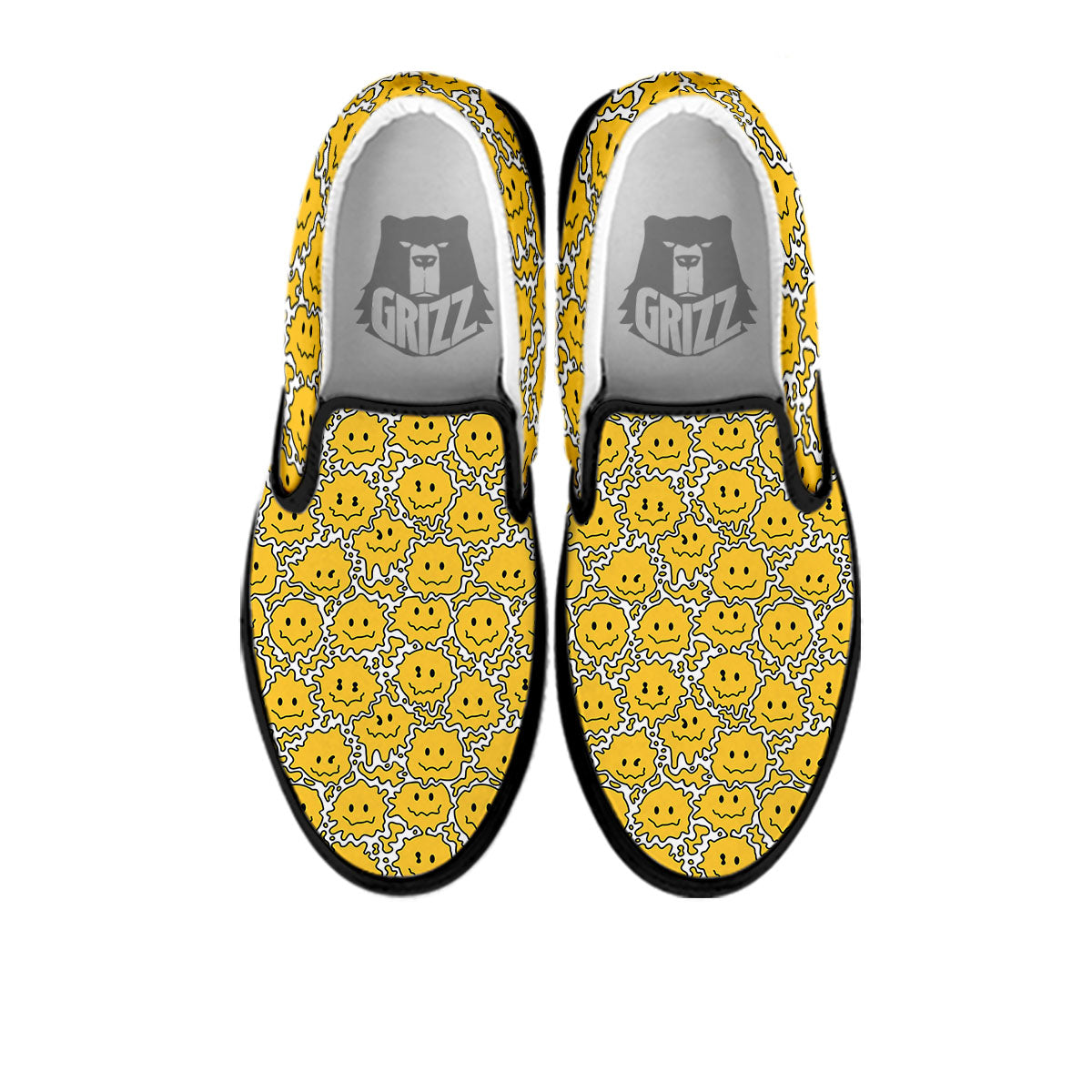 Trippy Abstract Psychedelic Emoji Print Black Slip On Shoes-grizzshop