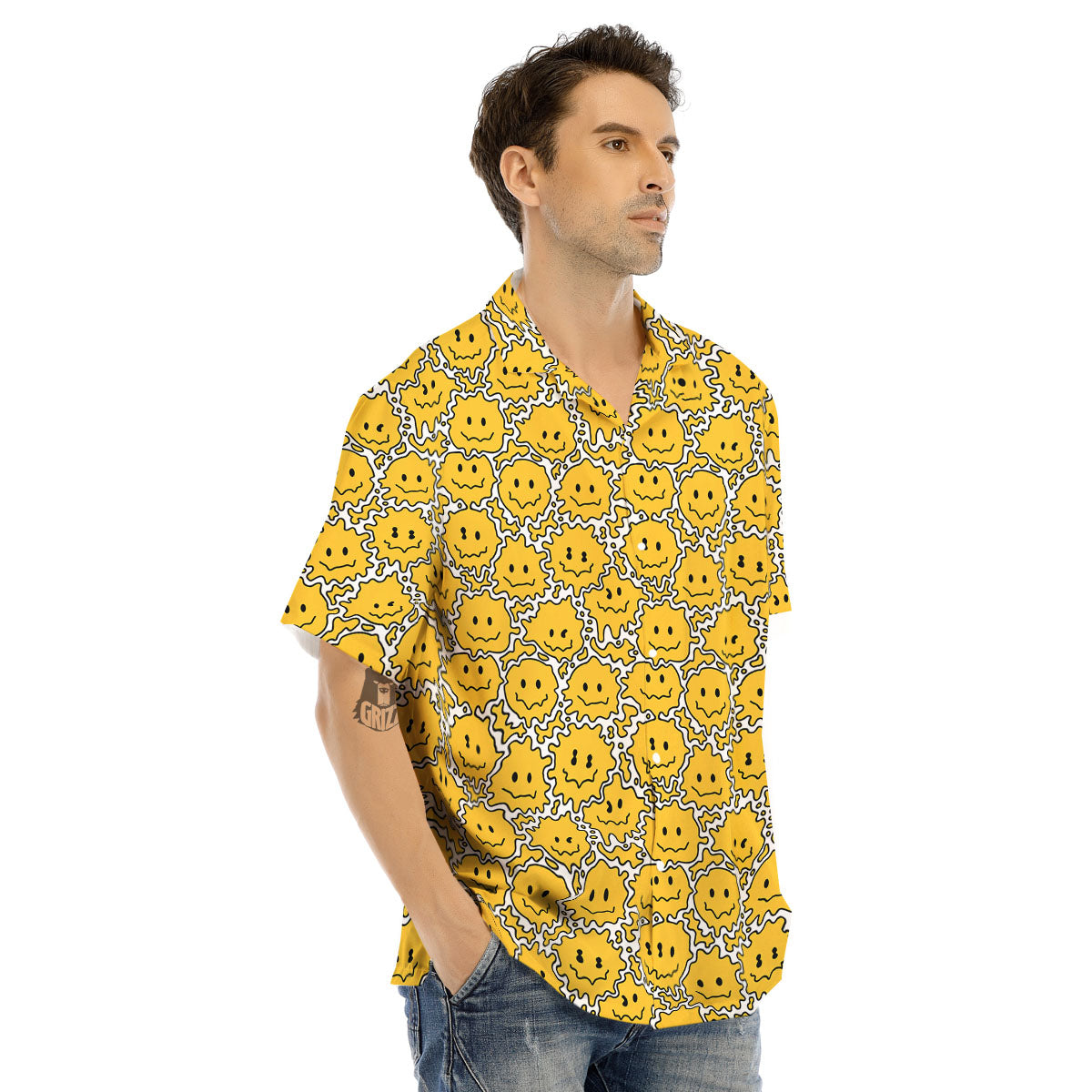 Trippy Abstract Psychedelic Emoji Print Men's Hawaiian Shirt-grizzshop
